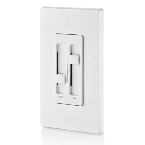 White wall-mounted Ceiling Fan Control And Dimmer Switch With Separate Fan Speed And Light Dimmer for various bulbs