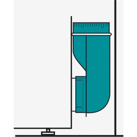 Diagram of Venting Offset Elbow for Dryer 4-1/2 Inch Aluminum Duct Fitting, showing installation next to wall for easy setup.