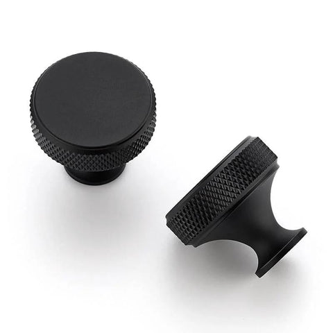 Round Matte Black Knobs And Knurled Single Hole Pulls, 25 Pack, Solid Metal Cabinet Hardware For Drawers And Doors, Easy Install, Durable Finish, Sleek Modern Timeless Look By Ravinte.