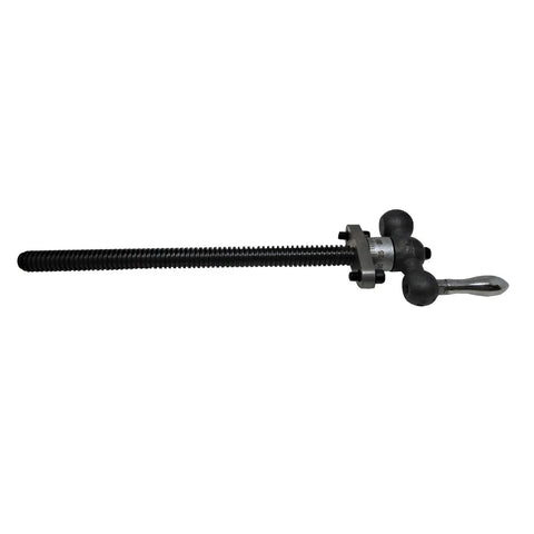 Heavy Duty Cross Slide Drill Press Vise With Eight Inch Jaw Width Two Inch Depth Dead Nuts Precision Longitudinal Adjustment And Five Bolt Mounting Base For Shop Bench Setup showing a lead screw and mounting hardware.