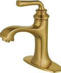 Restoration Style Brushed Brass Bathroom Faucet With Solid Brass Construction Drip Free Ceramic Disc One Or Three Hole Install With Deck Plate