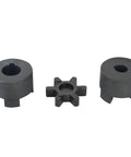 Heavy Duty Log Wood Splitter Beefy L Jaw Coupling Set One To One And One Half Inch Bore Three Piece L110 With Buna N NBR Rubber Spider Includes Two Halves And Insert Durable Shaft Adapter For Smooth Power Transfer, three-piece coupling shown