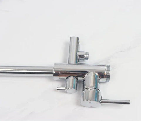 Detail view of Floor Mounted Chrome Bath Tub Faucet For Clawfoot Tubs showing diverter knob and single lever on white background.