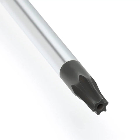 Close-up of black torx bit tip from Grab And Go Magnetic Torx Screwdriver Set With Two Of Each T8 T9 T10 T15 Bits 3Mm Size 75Mm Length