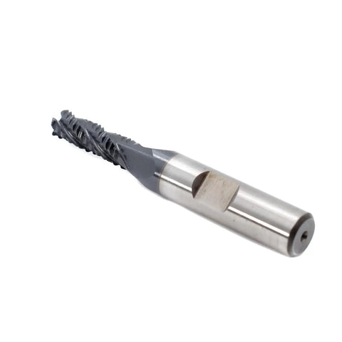 Roughing End Mill HSS Square Nose 4 Flute Fine Tooth Bit Three Eighths Inch Shank One Quarter Inch Cutting Diameter Pro Grade Titanium Coated