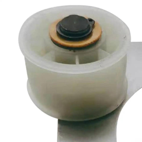 Complete Dryer Idler Pulley Assembly With Bracket For Easy Bolt On Install, Keeps Drive Belt Tension Steady To Preserve Smooth Drum Rotation And Quiet Operation, DIY Friendly Replacement. White plastic dryer idler pulley close-up