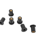 Heavy Duty Neoprene Flanged Expansion Nuts With Solid Brass Inserts Tough As Nails Shock Absorbing Fasteners For Blind Holes Metal Tubes Auto Grade 18 Pack, six black nuts with brass inserts.