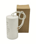 30uF MFD CBB60 Motor Run Capacitor 250V AC round cylinder with two wires next to brown box