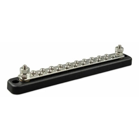 Premium 150 Amp DC Power Distribution Busbar Terminal Strip With Removable Protection Cover And Twenty Heavy Duty Screws For Battery Banks, view from side