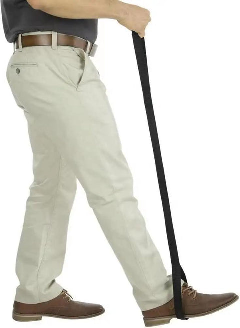 Using leg lifter from Total Hip Replacement Recovery Kit 6 Piece Grabber Set With 32 Inch Reacher Foldable Grabber Tool Deluxe Sock Aid.