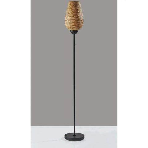 Hugo Table Lantern With Natural Bamboo Shade And Black Metal Finish, Cozy Glow And Chill Vibe, Tall Narrow Design