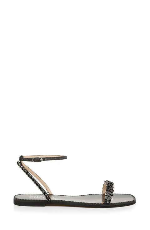 Kensy Flat Sandal For Women In Champagne With Ornate Embellishment And Breathable Leather Lining Easy Slip On Comfort Sandal