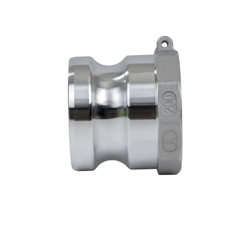 Side view of Two Pack Aluminum Cam Lock Fittings 2 Inch Cam And Groove Hose Adapter With Heavy Duty Male NPT Thread Quick Disconnect Camlock Fittings