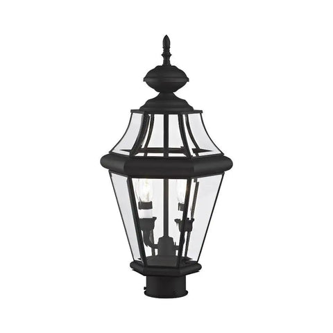 Georgetown 2-Light Outdoor Post Head In Polished Brass With Clear Beveled Glass, Weatherproof Exterior Light Fixture, Decorative Lantern Design
