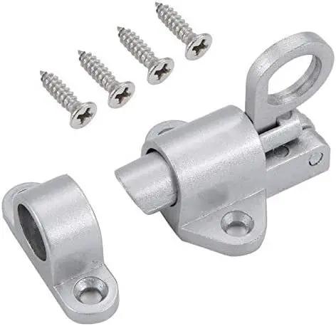 Dead Tight Automatic Sliding Door Lock Spring Bolt Latch Heavy Duty Aluminum Alloy Home Gate Window Safety Catch with pull ring and screws.