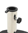 Close-up of stainless steel stem and screw knob of Heavy Duty Round Black Granite Umbrella Base For Outdoor Patios And Tables