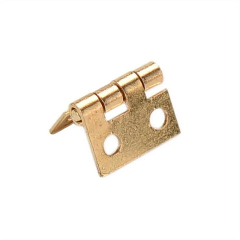 Tiny Golden Mini Metal Hinge For 1 By 12 Dollhouse Cabinets And Boxes With Four Mounting Holes, Delicate Gold Tone Hardware