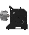 Heavy Duty Compact Rotary Welding Positioner Turntable Featuring Smooth As Butter Stepless Rotation Foot Pedal Control And Rock Solid Adjustable Head For Killer TIG Builds side view showcasing tight chuck and sturdy build.