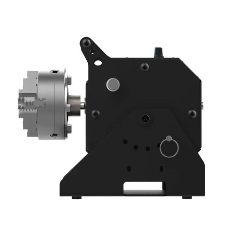 Heavy Duty Compact Rotary Welding Positioner Turntable Featuring Smooth As Butter Stepless Rotation Foot Pedal Control And Rock Solid Adjustable Head For Killer TIG Builds side view showcasing tight chuck and sturdy build.