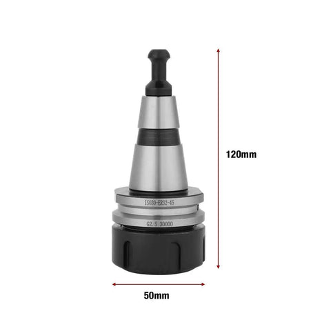 Top Shelf Precision Iso30 Er32 Balance Collet Chuck Premium Stainless Steel Tool Holder crafted for CNC milling, 120mm tall, 50mm wide.