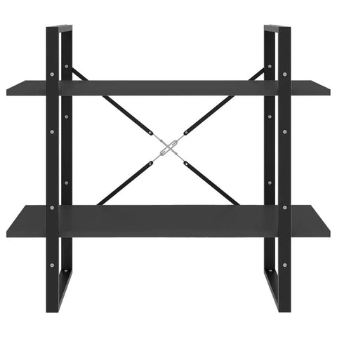 Two Tier Book Cabinet Gray 31.5 Inch Engineered Wood With Dope Industrial Style Storage Shelves front view