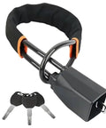 Heavy Gauge Cable Steering Wheel Lock Built Tough Anti Theft Car Guard with black braided steel loop and keys.