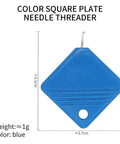 Blue color square needle threader with dimensions, part of 12 Pack Automatic Needle Threaders for Hand and Machine Sewing.