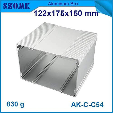 Aluminum explosion-proof enclosure box, 122x175x150 mm, silver with ribbed sides for DIY junctions.
