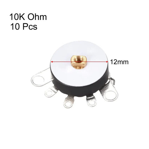 Wheel Potentiometer With Switch 10K Ohm Carbon Film Rotary Potentiometer RV12MM Single Turn B103 5 Terminals Knob Not Included