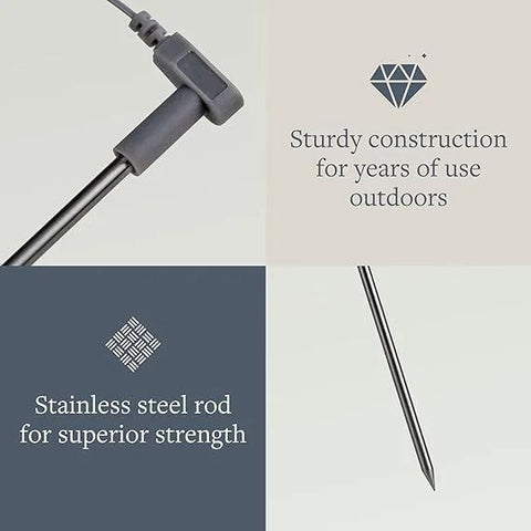 Front view of GroundLuxe grounding rod with stainless-steel stake and plug-in connector for outdoor earthing kit.