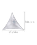 Close-up of clear triangular corner protector, 0.71 inch, safe melamine material, kid and pet safe, edges scratch free.