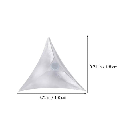 Close-up of clear triangular corner protector, 0.71 inch, safe melamine material, kid and pet safe, edges scratch free.