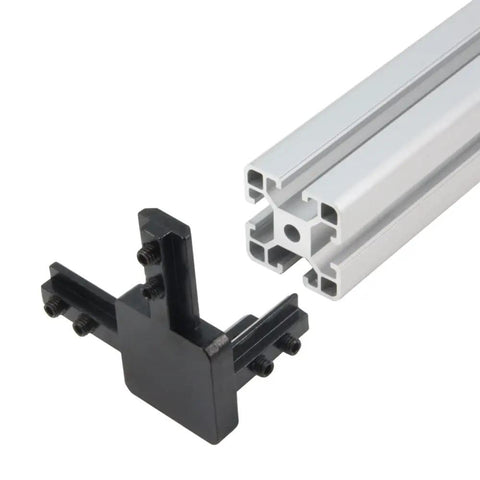 4 Pack Black 4040 Series 3-Way End Corner Bracket With M6 Screws for 8mm Slot T-Slot Aluminum Extrusion Profiles demonstrating connection