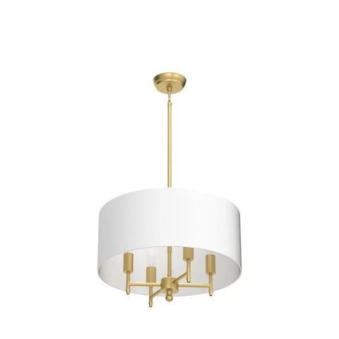 4 Light Gold Modern Drum Chandelier With White Linen Shade 17.7 Inch Pendant Light Fixture For Dining Room Living Room Foyer Kitchen Antique Brass Finish A True Statement Piece