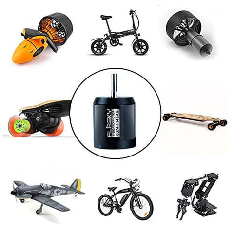 Offroad 6374 Electric Skateboard Motor 3500W 190KV BLDC Outrunner For Electric Skateboards Longboards Escooters EBikes DIY Kit Parts Beefy Power, Smooth Acceleration, Rugged Install surrounded by various electric vehicles.
