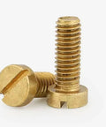 Heavy Duty Solid Brass Slotted Cheese Head Machine Screws M2.5 X 6mm 50 Pack, showing two brass screws with slotted heads.