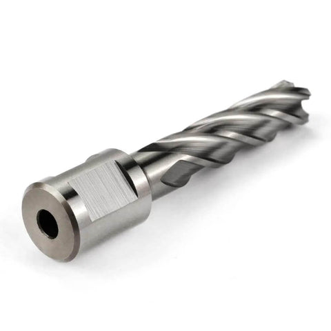 HSS annular cutter, 1/2 in diameter, 2 in depth, Weldon shank, metallic silver finish