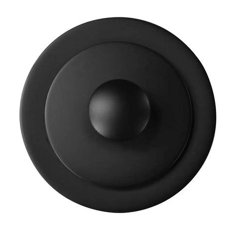 kousoer Bathtub Drain Plug Matte Black with Supplied Faceplate Screws, top view showing round shape and matte finish.