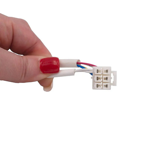 Connector of Model Specific Refrigerator Ice Maker Replacement For 243297609 And 243297613, 6 pin harness, close-up view.