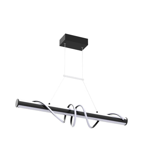 Modern Black Wave Linear Pendant Light With Remote Dimmable 55W LED Chandelier for Kitchen Island and Living Room