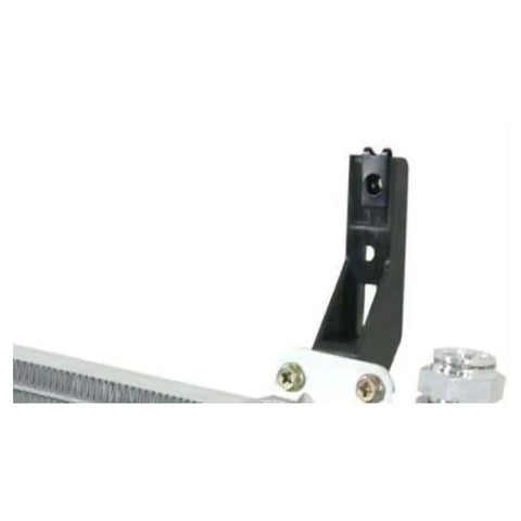 Premium Transmission Oil Cooler Kit For GMC Sierra 2500HD And 3500HD Pickup Trucks With The Mighty 6.6L Diesel Engine From Model Years 2011 Through 2014 Guaranteed To Keep Your Rig Cool And Running Smooth On Any Tough Road Trip Without Overheating Issues. black mounting bracket and aluminum cooler end on transmission oil cooler kit
