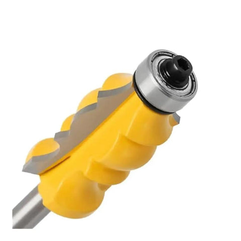Close-up of 6mm Router Bits Set With Carbide Molding Trimming Cutter Wood Milling Tool Featuring 1/4 Inch Shank and ergonomic handle.