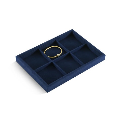 Super Slick Microfiber Jewelry Display Tray With Six Grid Compartments For Ring Earring Bracelet And Necklace Storage Stackable Countertop Organizer Plate Hits Different with a gold bracelet.