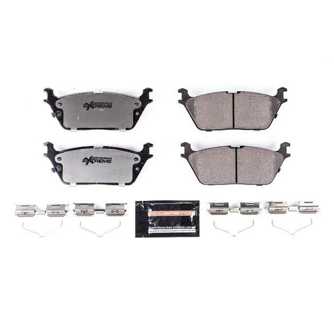 PowerStop rear brake pads Z36 carbon-ceramic kit with installation hardware for Ram 1500 (2019–25) and Wagoneer/Grand Wagoneer (2022–25), four pads.