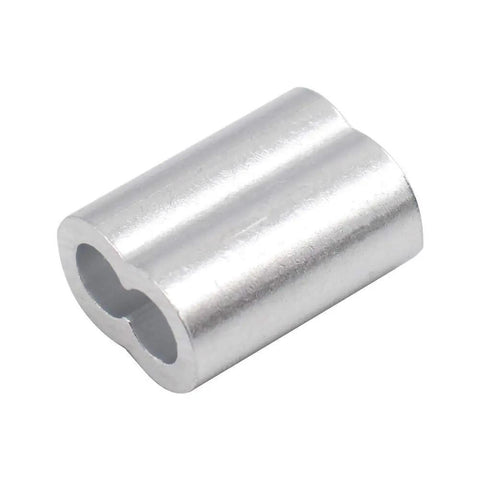1/8 Inch Aluminum Crimping Sleeve Set For Wire Rope And Cable, Gritted Loop Ferrules, Durable Aluminum Crimp Ferrules, Easy To Use With Vise Or Pliers, Ideal For Dog Leashes And Cable Lines, 100 Pieces close-up of aluminum wire rope sleeve
