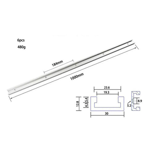 Heavy Duty Miter Track Jig With T Slot Design For Woodworking, showing 100cm aluminum guide rail and technical dimensions