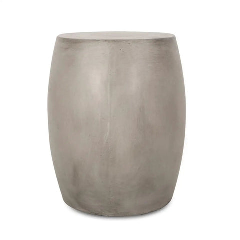 Lightweight Concrete Outdoor Side Table With Smooth Oval Design Modern Patio Accent in Light Gray, durable and weather resistant.