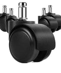 Office chair caster wheels set of four, black with metal stems