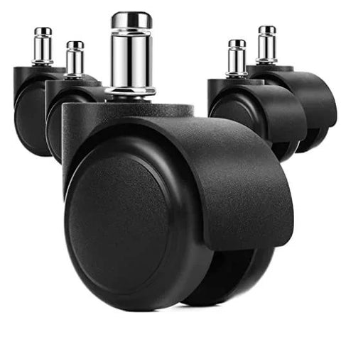 Office chair caster wheels set of four, black with metal stems