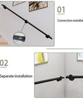 Installation details of Rock Solid Black Metal Wrought Iron Stair Railing With Modern Wall Mount Handrail for Indoor and Outdoor Use.